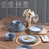 image:imageEfar Stoneware Dinnerware Sets for 2 6Piece Plates and Bowls Sets Chip amp Scratch Resistant Ribbed Dish Set for Home Restaurant Microwave amp Dishwasher Safe Blackish GreenDusty Blue