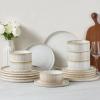 image:imageEfar Stoneware Dinnerware Sets for 2 6Piece Plates and Bowls Sets Chip amp Scratch Resistant Ribbed Dish Set for Home Restaurant Microwave amp Dishwasher Safe Blackish GreenCreamy Beige