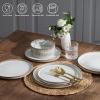 image:imageEfar Stoneware Dinnerware Sets for 2 6Piece Plates and Bowls Sets Chip amp Scratch Resistant Ribbed Dish Set for Home Restaurant Microwave amp Dishwasher Safe Blackish GreenCreamy Beige