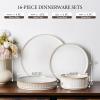 image:imageEfar Stoneware Dinnerware Sets for 2 6Piece Plates and Bowls Sets Chip amp Scratch Resistant Ribbed Dish Set for Home Restaurant Microwave amp Dishwasher Safe Blackish GreenCreamy Beige