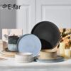 image:imageEfar Stoneware Dinnerware Sets for 2 6Piece Plates and Bowls Sets Chip amp Scratch Resistant Ribbed Dish Set for Home Restaurant Microwave amp Dishwasher Safe Blackish GreenMulticolor