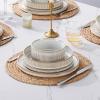 image:imageEfar Stoneware Dinnerware Sets for 2 6Piece Plates and Bowls Sets Chip amp Scratch Resistant Ribbed Dish Set for Home Restaurant Microwave amp Dishwasher Safe Blackish GreenCreamy Beige
