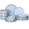 image:imageEfar Stoneware Dinnerware Sets for 2 6Piece Plates and Bowls Sets Chip amp Scratch Resistant Ribbed Dish Set for Home Restaurant Microwave amp Dishwasher Safe Blackish GreenDusty Blue