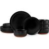 image:imageEfar 18Piece Ceramic Dinnerware Sets Plates and Bowls Sets for 6 Stoneware Dishware Dishes Set with Terracotta Base Chip amp Scratch Resistant Microwave amp Dishwasher Safe Speckled KhakiMatte Black