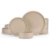 image:imageEfar 8Piece Plates and Bowls Sets  Stoneware Dinnerware Sets with Pasta Bowls for 2  Microwave amp Dishwasher Safe Kitchen Modern Dish Set Speckled GreenBright Khaki