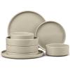 image:imageEfar 8Piece Plates and Bowls Sets  Stoneware Dinnerware Sets with Pasta Bowls for 2  Microwave amp Dishwasher Safe Kitchen Modern Dish Set Speckled GreenDeep Khaki