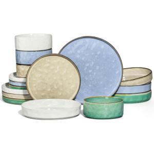 image:imageEfar 16Piece Black Plates and Bowls Sets with Pasta Bowls  Stoneware Dinnerware Set for 4 Modern Ribbed Matte Black Kitchen Dishes Microwave amp Dishwasher SafeMulticolor