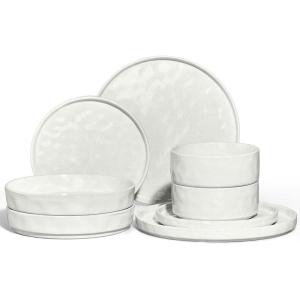 image:imageEfar 16Piece Black Plates and Bowls Sets with Pasta Bowls  Stoneware Dinnerware Set for 4 Modern Ribbed Matte Black Kitchen Dishes Microwave amp Dishwasher SafeSpeckled White