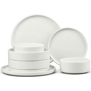 image:imageEfar 8Piece Plates and Bowls Sets  Stoneware Dinnerware Sets with Pasta Bowls for 2  Microwave amp Dishwasher Safe Kitchen Modern Dish Set Speckled GreenStone White
