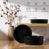 image:imageEfar Pasta Bowls Set of 4 35oz Large Salad Bowl Plate for Dinner Serving Soup Wide amp Shallow Ceramic Stoneware Pasta Plates Microwave amp Dishwasher Safe Reactive Glaze TextureStripe Matte BlackMatte Black