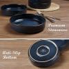 image:imageEfar Pasta Bowls Set of 4 35oz Large Salad Bowl Plate for Dinner Serving Soup Wide amp Shallow Ceramic Stoneware Pasta Plates Microwave amp Dishwasher Safe Reactive Glaze TextureStripe Matte BlackStarry Blue