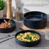 image:imageEfar Pasta Bowls Set of 4 35oz Large Salad Bowl Plate for Dinner Serving Soup Wide amp Shallow Ceramic Stoneware Pasta Plates Microwave amp Dishwasher Safe Reactive Glaze TextureStripe Matte BlackStarry Blue