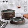 image:imageEfar Pasta Bowls Set of 4 35oz Large Salad Bowl Plate for Dinner Serving Soup Wide amp Shallow Ceramic Stoneware Pasta Plates Microwave amp Dishwasher Safe Reactive Glaze TextureStripe Matte BlackBlackish Green