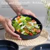 image:imageEfar Pasta Bowls Set of 4 35oz Large Salad Bowl Plate for Dinner Serving Soup Wide amp Shallow Ceramic Stoneware Pasta Plates Microwave amp Dishwasher Safe Reactive Glaze TextureStripe Matte BlackStarry Blue