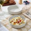 image:imageEfar Pasta Bowls Set of 4 35oz Large Salad Bowl Plate for Dinner Serving Soup Wide amp Shallow Ceramic Stoneware Pasta Plates Microwave amp Dishwasher Safe Reactive Glaze TextureStripe Matte BlackSpeckled White