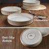 image:imageEfar Pasta Bowls Set of 4 35oz Large Salad Bowl Plate for Dinner Serving Soup Wide amp Shallow Ceramic Stoneware Pasta Plates Microwave amp Dishwasher Safe Reactive Glaze TextureStripe Matte BlackCreamy Beige