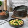image:imageEfar Pasta Bowls Set of 4 35oz Large Salad Bowl Plate for Dinner Serving Soup Wide amp Shallow Ceramic Stoneware Pasta Plates Microwave amp Dishwasher Safe Reactive Glaze TextureStripe Matte BlackBlackish Green