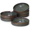 image:imageEfar Pasta Bowls Set of 4 35oz Large Salad Bowl Plate for Dinner Serving Soup Wide amp Shallow Ceramic Stoneware Pasta Plates Microwave amp Dishwasher Safe Reactive Glaze TextureStripe Matte BlackBlackish Green