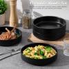 image:imageEfar Pasta Bowls Set of 4 35oz Large Salad Bowl Plate for Dinner Serving Soup Wide amp Shallow Ceramic Stoneware Pasta Plates Microwave amp Dishwasher Safe Reactive Glaze TextureStripe Matte BlackMatte Black