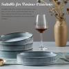 image:imageEfar Pasta Bowls Set of 4 35oz Large Salad Bowl Plate for Dinner Serving Soup Wide amp Shallow Ceramic Stoneware Pasta Plates Microwave amp Dishwasher Safe Reactive Glaze TextureStripe Matte BlackDusty Blue