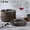 image:imageEfar Pasta Bowls Set of 4 35oz Large Salad Bowl Plate for Dinner Serving Soup Wide amp Shallow Ceramic Stoneware Pasta Plates Microwave amp Dishwasher Safe Reactive Glaze TextureStripe Matte BlackBlackish Green
