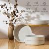image:imageEfar Pasta Bowls Set of 4 35oz Large Salad Bowl Plate for Dinner Serving Soup Wide amp Shallow Ceramic Stoneware Pasta Plates Microwave amp Dishwasher Safe Reactive Glaze TextureStripe Matte BlackSpeckled White