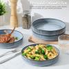 image:imageEfar Pasta Bowls Set of 4 35oz Large Salad Bowl Plate for Dinner Serving Soup Wide amp Shallow Ceramic Stoneware Pasta Plates Microwave amp Dishwasher Safe Reactive Glaze TextureStripe Matte BlackDusty Blue