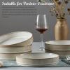 image:imageEfar Pasta Bowls Set of 4 35oz Large Salad Bowl Plate for Dinner Serving Soup Wide amp Shallow Ceramic Stoneware Pasta Plates Microwave amp Dishwasher Safe Reactive Glaze TextureStripe Matte BlackCreamy Beige