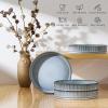 image:imageEfar Pasta Bowls Set of 4 35oz Large Salad Bowl Plate for Dinner Serving Soup Wide amp Shallow Ceramic Stoneware Pasta Plates Microwave amp Dishwasher Safe Reactive Glaze TextureStripe Matte BlackDusty Blue