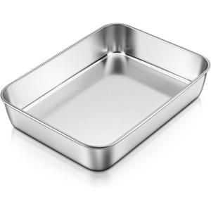 image:imageEfar Mini Lasagna Pan Stainless Steel Rectangular Baking Pan 9x7x2 Inch Sheet Cake Pan Metal Bakeware Toaster Oven Tray for Brownie Casserole Deep Side amp Heavy Duty AntiRust amp Dishwasher Safe91x67