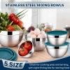 image:imageEfar Mixing Bowls With Lids Sets of 5 10Piece Stainless Steel Salad Metal Nesting Bowl for Baking Cooking and Prepping Airtight Lid amp Stackable Design Size 46 3 21 15 07 QT BlueDark Blue
