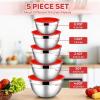 image:imageEfar Mixing Bowls With Lids Sets of 5 10Piece Stainless Steel Salad Metal Nesting Bowl for Baking Cooking and Prepping Airtight Lid amp Stackable Design Size 46 3 21 15 07 QT BlueRed