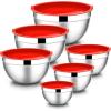 image:imageEfar Mixing Bowls With Lids Sets of 5 10Piece Stainless Steel Salad Metal Nesting Bowl for Baking Cooking and Prepping Airtight Lid amp Stackable Design Size 46 3 21 15 07 QT BlueRed