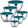 image:imageEfar Mixing Bowls With Lids Sets of 5 10Piece Stainless Steel Salad Metal Nesting Bowl for Baking Cooking and Prepping Airtight Lid amp Stackable Design Size 46 3 21 15 07 QT BlueDark Blue