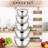 image:imageEfar Mixing Bowls With Lids Sets of 5 10Piece Stainless Steel Salad Metal Nesting Bowl for Baking Cooking and Prepping Airtight Lid amp Stackable Design Size 46 3 21 15 07 QT BlueKhaki