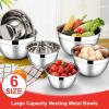 image:imageEfar Mixing Bowls With Lids Sets of 5 10Piece Stainless Steel Salad Metal Nesting Bowl for Baking Cooking and Prepping Airtight Lid amp Stackable Design Size 46 3 21 15 07 QT BlueRed