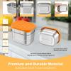 image:imageEfar Stainless Steel Lunch Containers for Kids 3Piece 8OZx2 amp 25OZ Bento Box Snack Food Container with Leakproof Silicone Lid Metal Storage for Toddlers Child School Picnic GreenOrange