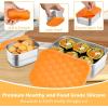 image:imageEfar Stainless Steel Lunch Containers for Kids 3Piece 8OZx2 amp 25OZ Bento Box Snack Food Container with Leakproof Silicone Lid Metal Storage for Toddlers Child School Picnic GreenOrange