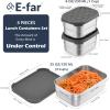 image:imageEfar Stainless Steel Lunch Containers for Kids 3Piece 8OZx2 amp 25OZ Bento Box Snack Food Container with Leakproof Silicone Lid Metal Storage for Toddlers Child School Picnic GreenGray