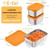 image:imageEfar Stainless Steel Lunch Containers for Kids 3Piece 8OZx2 amp 25OZ Bento Box Snack Food Container with Leakproof Silicone Lid Metal Storage for Toddlers Child School Picnic GreenOrange