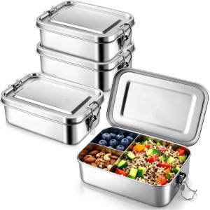 image:imageEfar Stainless Steel Bento Box 28oz Metal Lunch Bento Box wLeak Proof Lid 850ml Small Food Container wRemovable Divider amp Bag Reusable 3Compartment Bento Lunch Container for Camping Picnic4