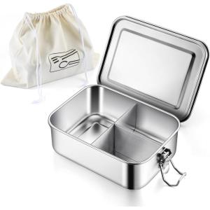 image:imageEfar Stainless Steel Bento Box 28oz Metal Lunch Bento Box wLeak Proof Lid 850ml Small Food Container wRemovable Divider amp Bag Reusable 3Compartment Bento Lunch Container for Camping Picnic1