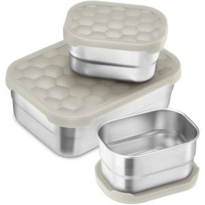 image:imageEfar Stainless Steel Lunch Containers for Kids 3Piece 8OZx2 amp 25OZ Bento Box Snack Food Container with Leakproof Silicone Lid Metal Storage for Toddlers Child School Picnic GreenKhaki