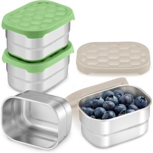 image:imageEfar Stainless Steel Lunch Containers for Kids 3Piece 8OZx2 amp 25OZ Bento Box Snack Food Container with Leakproof Silicone Lid Metal Storage for Toddlers Child School Picnic GreenGreen  Khaki