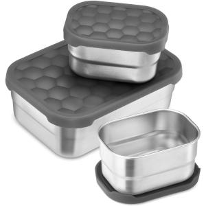 image:imageEfar Stainless Steel Lunch Containers for Kids 3Piece 8OZx2 amp 25OZ Bento Box Snack Food Container with Leakproof Silicone Lid Metal Storage for Toddlers Child School Picnic GreenGray