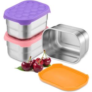 image:imageEfar Stainless Steel Lunch Containers for Kids 3Piece 8OZx2 amp 25OZ Bento Box Snack Food Container with Leakproof Silicone Lid Metal Storage for Toddlers Child School Picnic GreenMulticolor