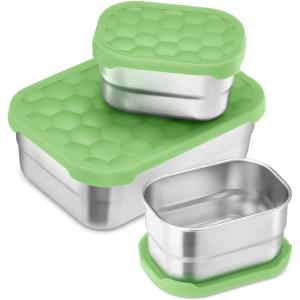 image:imageEfar Stainless Steel Lunch Containers for Kids 3Piece 8OZx2 amp 25OZ Bento Box Snack Food Container with Leakproof Silicone Lid Metal Storage for Toddlers Child School Picnic GreenGreen