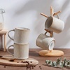 image:imageEfar 12 oz Coffee Mugs Set of 6 Stoneware Coffee Cups with Handle for Man Woman Modern Ribbed Ceramic Tea Mugs for Latte Cocoa Milk Microwave amp Dishwasher Safe Creamy BeigeCreamy Beige