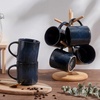 image:imageEfar 12 oz Coffee Mugs Set of 6 Stoneware Coffee Cups with Handle for Man Woman Modern Ribbed Ceramic Tea Mugs for Latte Cocoa Milk Microwave amp Dishwasher Safe Creamy BeigeMidnight Blue