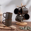 image:imageEfar 12 oz Coffee Mugs Set of 6 Stoneware Coffee Cups with Handle for Man Woman Modern Ribbed Ceramic Tea Mugs for Latte Cocoa Milk Microwave amp Dishwasher Safe Creamy BeigeBlackish Green
